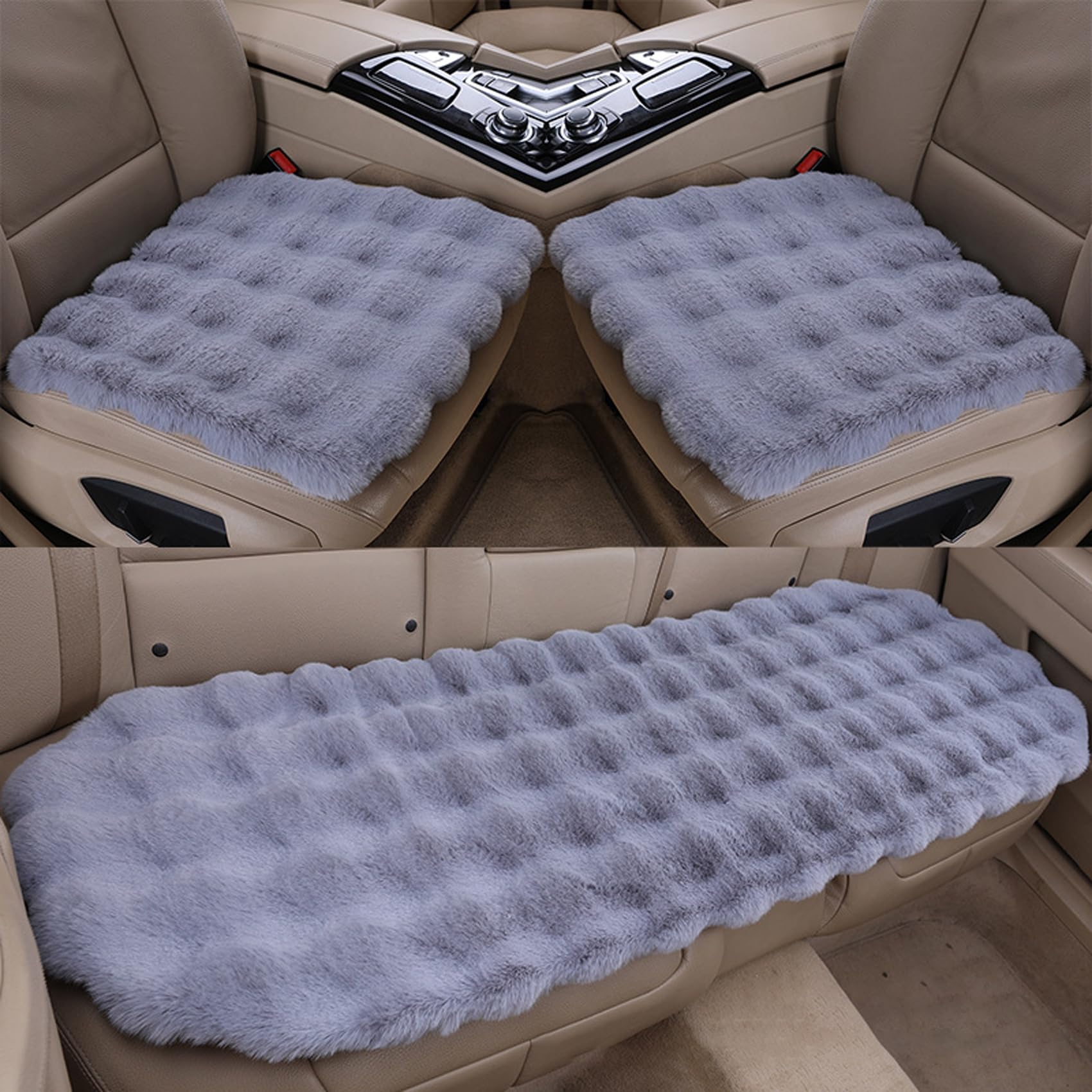 Luxury Thickened Plush Car Seat Cushion Set, Car Seat Covers Front Seats ＆ Back Seats, Non-Slip Car Seat Protector, Seat Covers for Cars SUV Truck Winter (Gray,3 Pack-Front+Back Seats) von Cemssitu