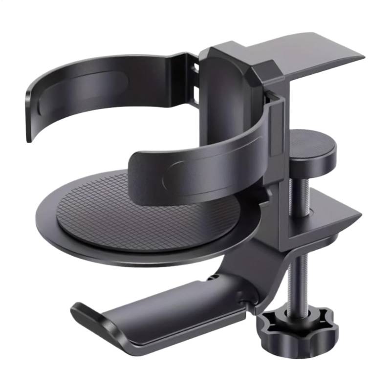 Cup Holder, Desk Cup Holder, 2-in-1 Cup Holder, Clip-On Cup Holder, 2-in-1 Rotating Clip-On Cup Holder with Headphone Hanger Adjustable Under Desk Cup Holder and Headphone Stand for Office Uses von Ceprznvey