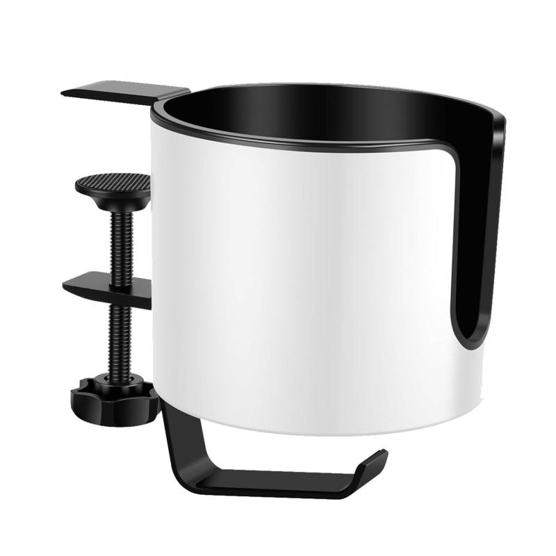 Cup Holder for Table, Desk Mug Mount, Anti-Spill Clamp-On Drink Organizer with Rotatable Headphone Hanger for Home and Workplace, 5.91x4.11x5.1 Inches, Aluminum Alloy, Resin von Ceprznvey