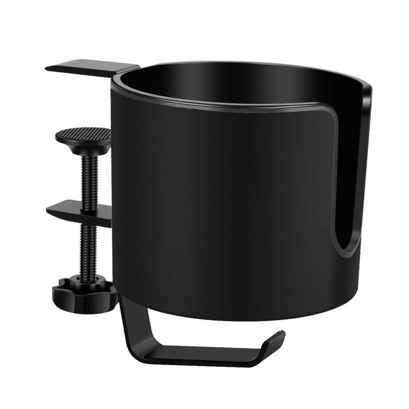 Cup Holder for Table, Desk Mug Mount, Anti-Spill Clamp-On Drink Organizer with Rotatable Headphone Hanger for Home and Workplace, 5.91x4.11x5.1 Inches, Aluminum Alloy, Resin von Ceprznvey