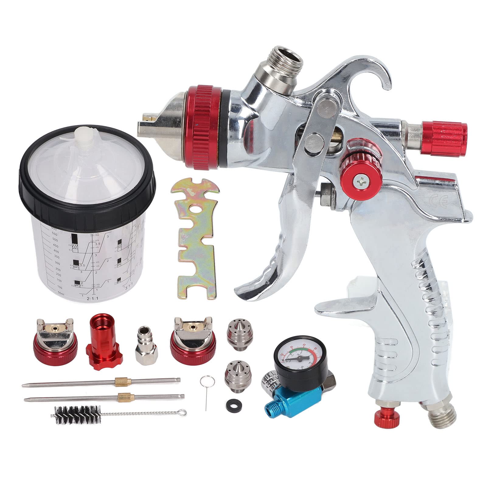 Cerlyiont HVLP -Vorschubsprühpistole, Kfz -Lack -Sprühpistole mit 1,4 mm 1,7 mm 2,0 mm Düse, HVLP -Sprühpistole, Auto -Lack -Sprühfackel -Kit G1/4 -Lufteinlass von Cerlyiont