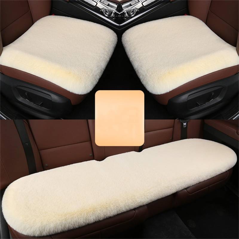 Champracer Autositzbezüge, 3er-Set Universal Autositzkissen, Plüsch-Sitzmatte, Winter Warme Sitzkissenbezug, Kaninchenfellimitat Sitzkissen für Auto, Büro (Beige) von Champracer