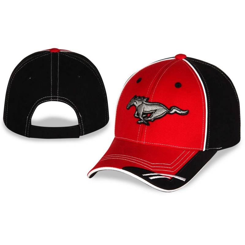 Ford Mustang Baseballkappe für Herren - Logo Autorennmütze Rot Schwarz, Rot/Ausflug, einfarbig (Getaway Solids), Einheitsgröße von Checkered Flag Sports