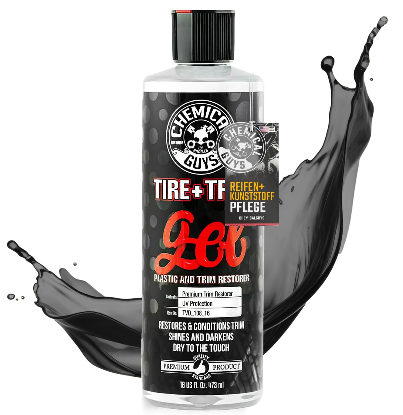 Chemical Guys® Tire + Trim Gel Reifen- & Kunststoffpflege Auto TVD_108_16 - Reifenglanz & Farbauffrischung für alle Kunststoffteile, Autoreifen, Gummi mit langanhaltenden Schutz 473ml von Chemical Guys