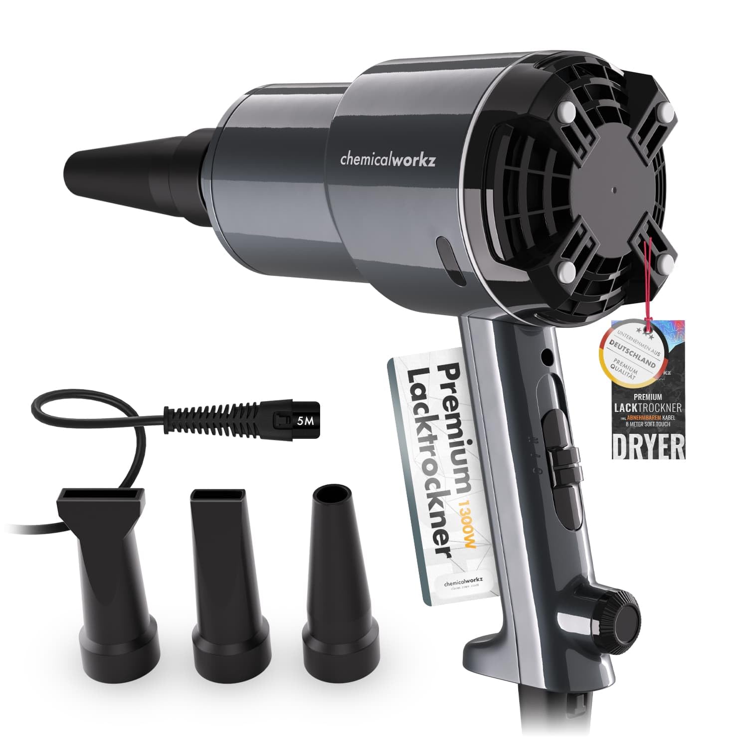 chemicalworkz Dryer 1.5PS Premium Auto Lacktrockner, 1300W Elektrische Staubgebläse, Druckluftspray, Laubbläser, Luftdruckspray, Druckluft Compressed Air Duster, Reinigungsset für Auto, Haus & Garten von Chemicalworkz