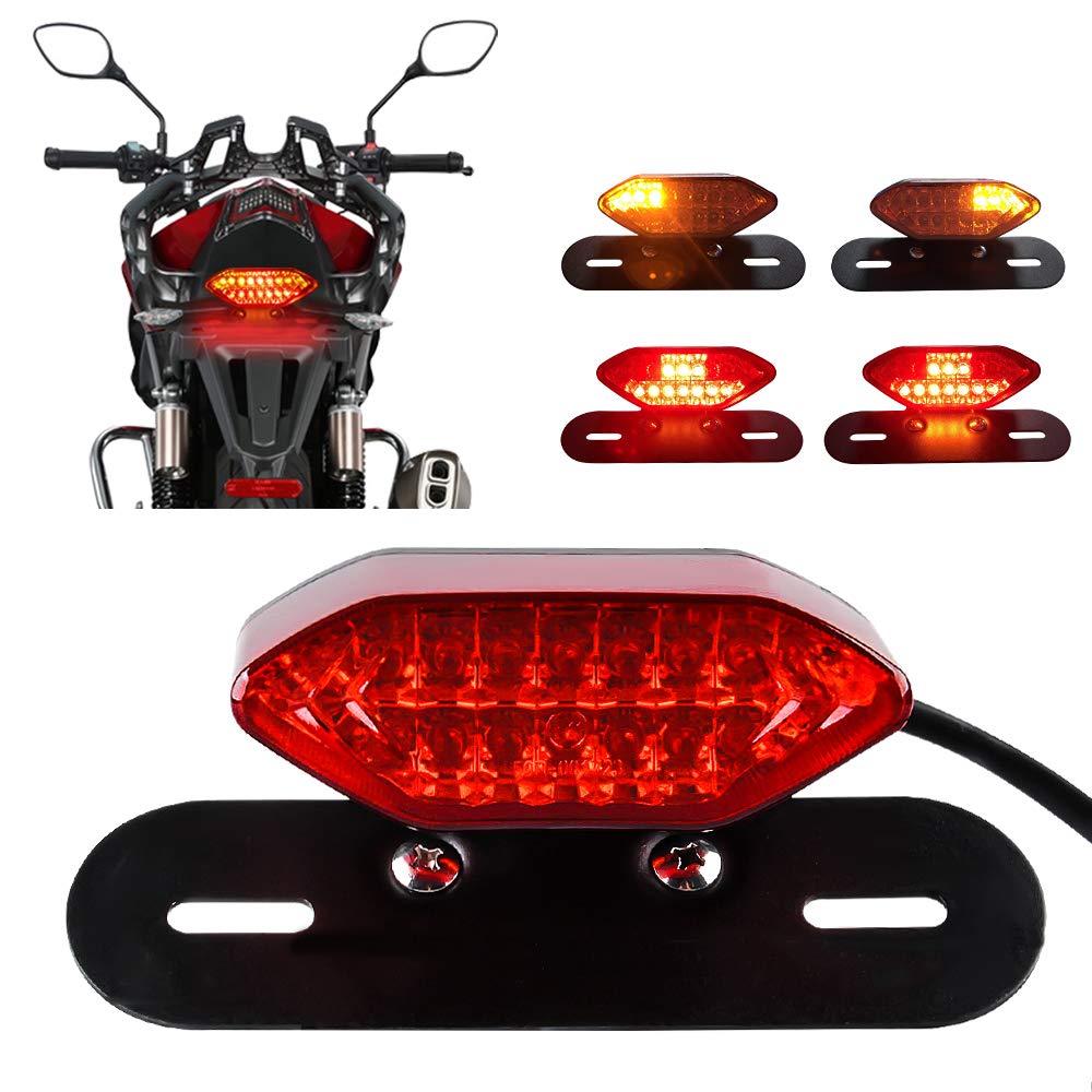 Chemini Motorrad-Rücklicht mit 20 LEDs, integriertes LED-Bremslicht und Blinkerlicht, Motorrad-Fahrlicht mit Eisenrahmen, wasserdicht, rote Linse von Chemini