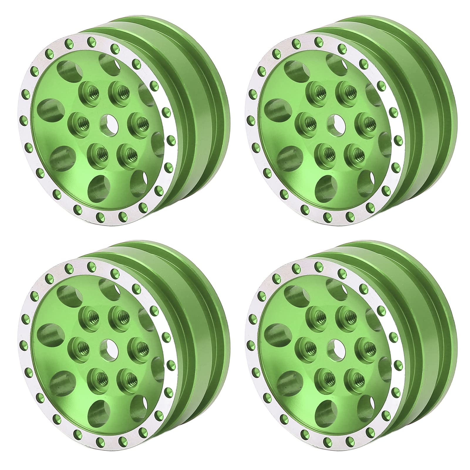 ChengyuWei 4 Stück Metall-Vorderradnaben, Felgen, RC-Leichtmetallfelgen, Auto-Radnabe, für Axial SCX24 1/24 ferngesteuertes Kletterauto, 8 Rundloch-Radnabenfelgen (Grün) von ChengyuWei