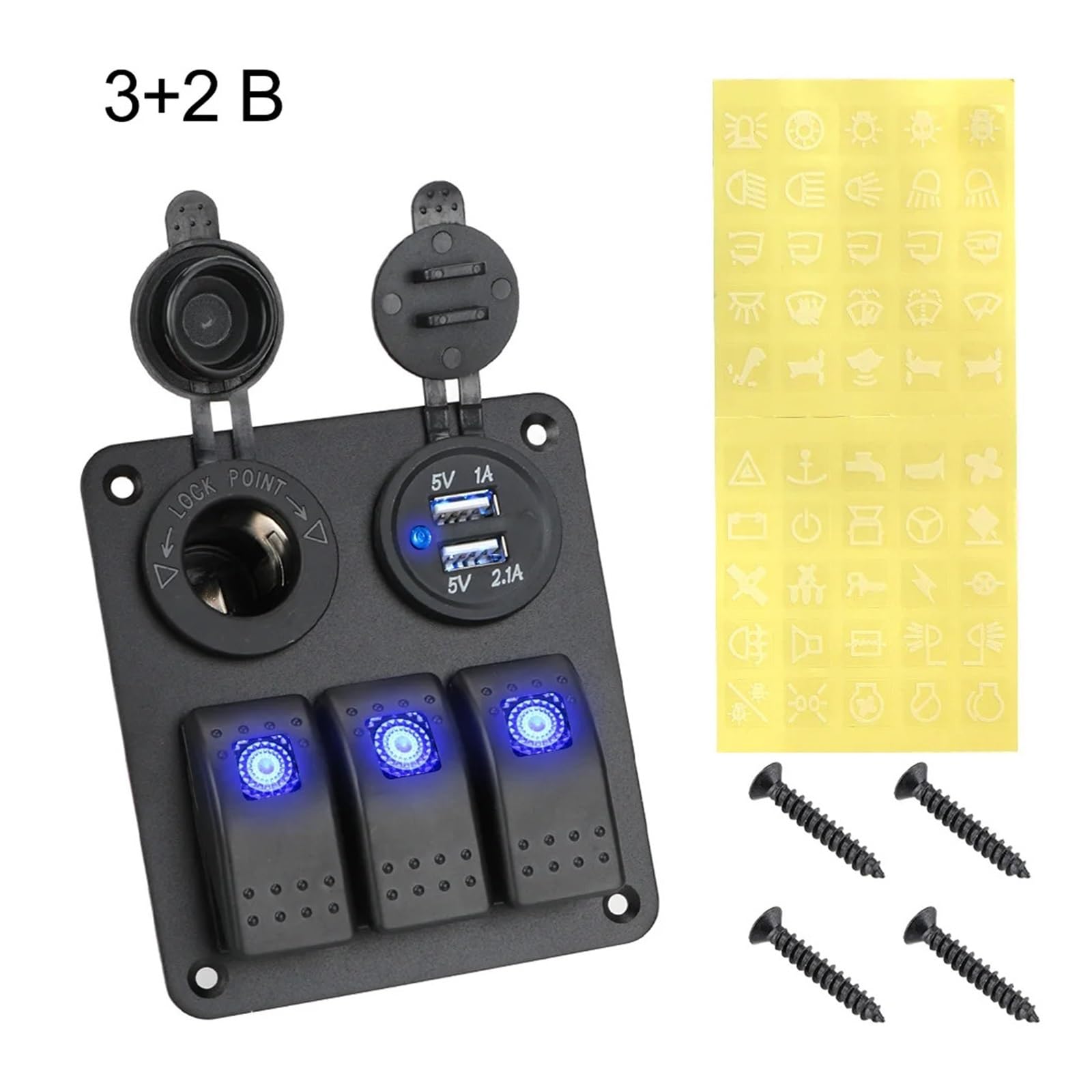 12V 24V Auto Schalter Panel 2/3 Gang Wasserdichte Licht Toggle Control Digital Voltmeter Dual USB Ladegeräte Ports Outlet Kombination(3 and 2 B) von Chenhj