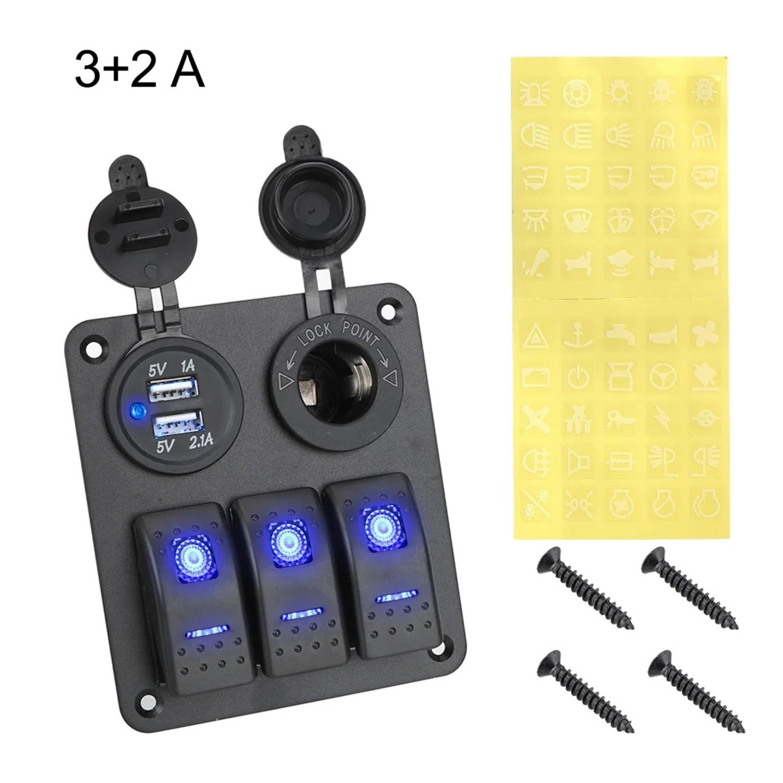 12V 24V Auto Schalter Panel 2/3 Gang Wasserdichte Licht Toggle Control Digital Voltmeter Dual USB Ladegeräte Ports Outlet Kombination(3 and 2 A) von Chenhj