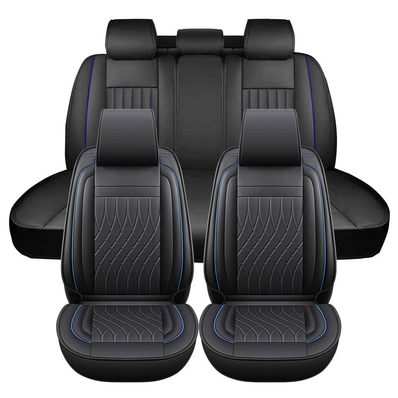 Chifeng Leder Auto sitzbezüge Komplettes Set, Universal Wasserdicht Autositzschoner Auto sitzbezüge vorne für 5 Sitz Den Meisten Limousinen SUV Pick-up Truck (Blau) von Chifeng