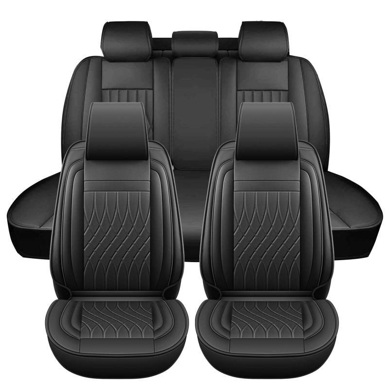 Chifeng Leder Auto sitzbezüge Komplettes Set, Universal Wasserdicht Autositzschoner Auto sitzbezüge vorne für 5 Sitz Den Meisten Limousinen SUV Pick-up Truck (schwarz) von Chifeng