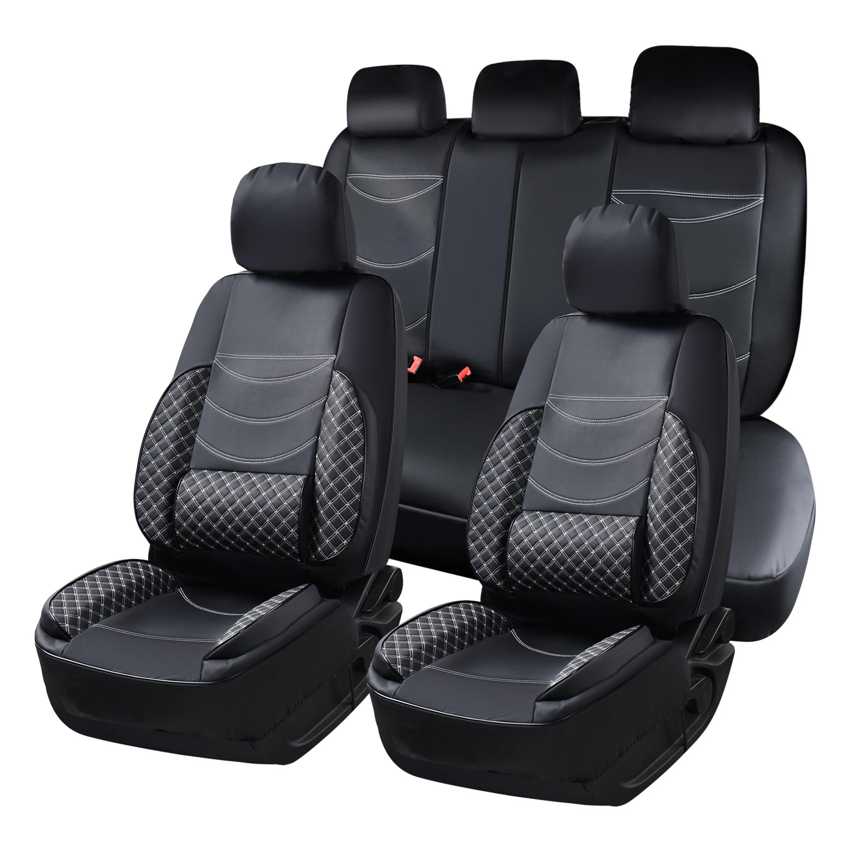 Chifeng Sitzbezüge Komplettes Set,Sitzbezüge Vorne und Hinten 5 Stück, Wasserdicht Leder Auto-Schonbezüge Set Fit für die meisten Autos SUV PKW, Limousinen und LKW (Schwarz,für VW Touran L) von Chifeng