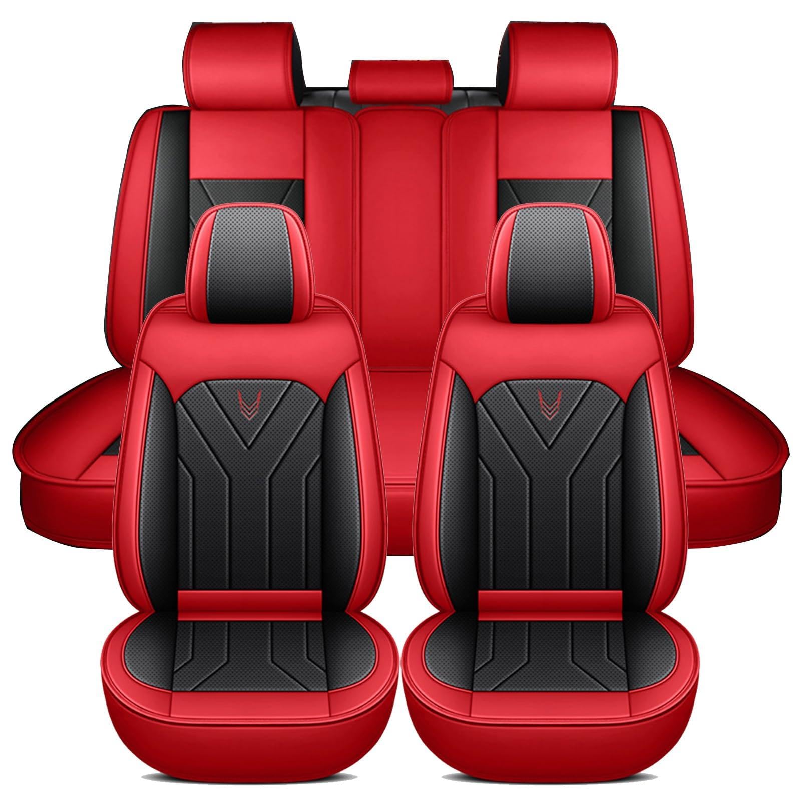 Chifeng Wasserdicht Autositzbezüge Komplettes Set, Universell Passend Für 95% SUVs Car,Comfortable Wear-Resistant Breathable Black (RED) von Chifeng