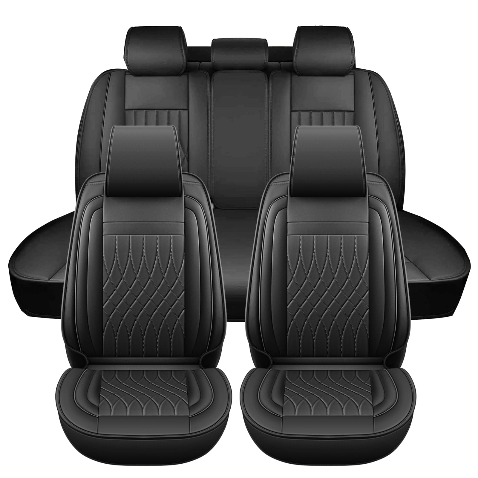 Chifeng Wasserdicht Autositzbezüge Komplettes Set Für VW Caddy Passat Amarok Bora Golf Jetta Polo Tiguan Universell Passend (Für Caddy,Schwarz) von Chifeng