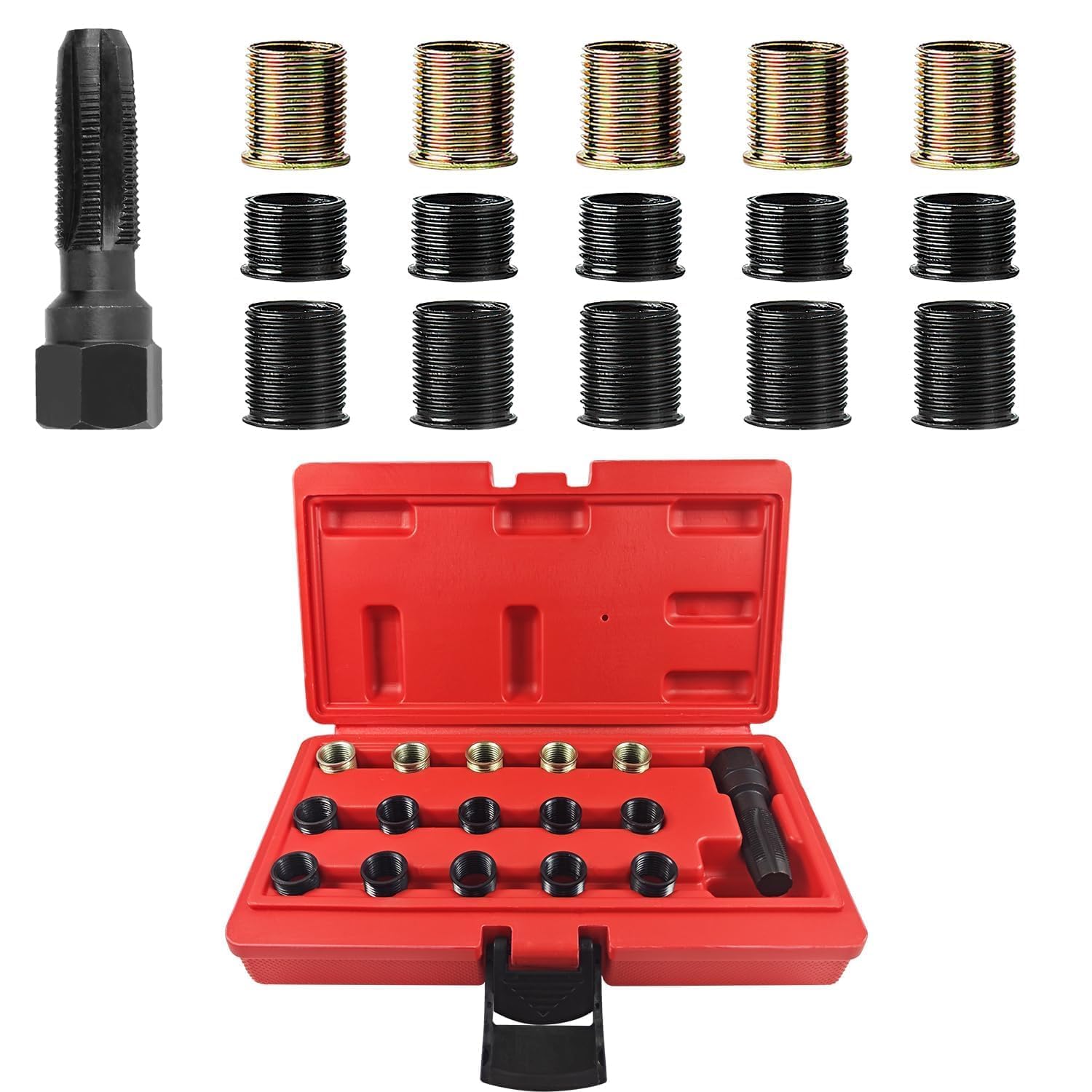 Choonjin 16 Stücke Gewinde Reparatur Set, M14 × 1.25 mm Interner Gewindeeinsatz, Zündkerzen Gewindereparatursatz Enthalten Gewindebohrer und Gewindehülse, für Gewinde Reparatur von Choonjin