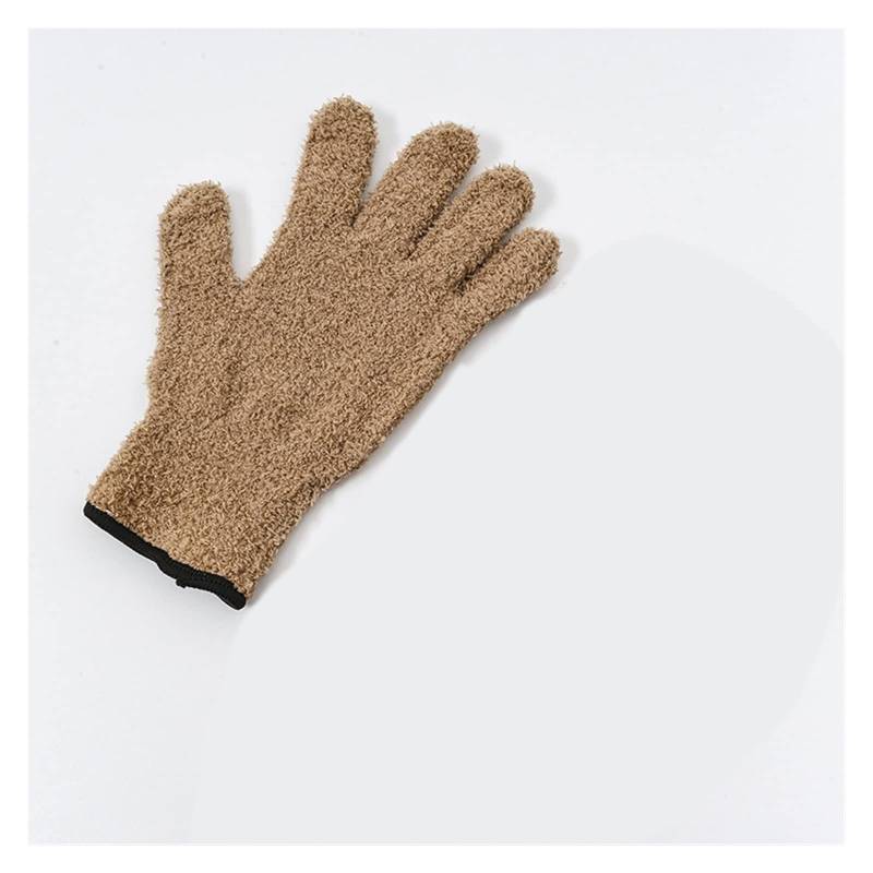 ChunLK Autowasch-Mikrofaser-Staubentfernungshandschuhe, Korallen-Fleece-Handschuhe, saubere Fünf-Finger-Hausarbeit, wasserabsorbierende Handschuhe for trockenes Haar(Brown - 1pc) von ChunLK