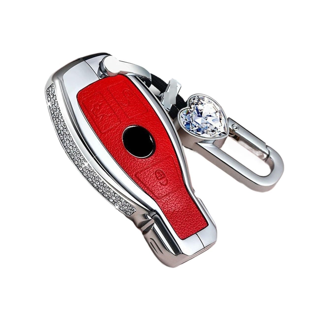 ChunLK Diamant-Zinklegierungs-Leder-Autoschlüssel-Beutel-Kasten-Abdeckungs-Schlüsselhalter Kompatibel Mit W203 W210 W211 W124 W202 W204 AMG-Zubehör(Red with Keychain) von ChunLK