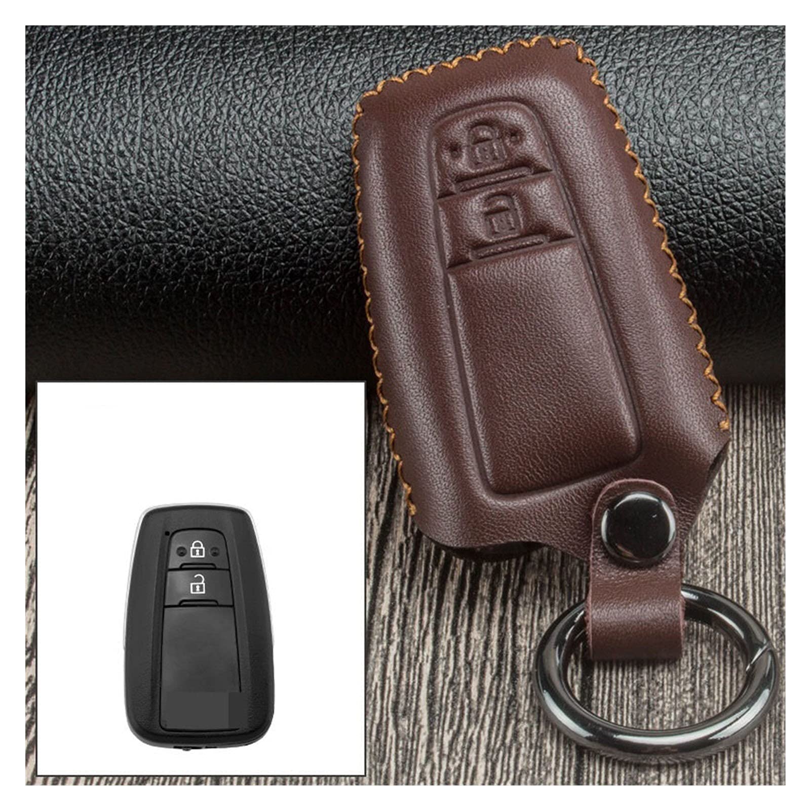 ChunLK Leder-Autoschlüsselhülle, kompatibel mit C-HR C-mry Avalon Land Cruiser Prado Prius 2018 2019 2020 Fernbedienungsabdeckung(2 Button Brown) von ChunLK