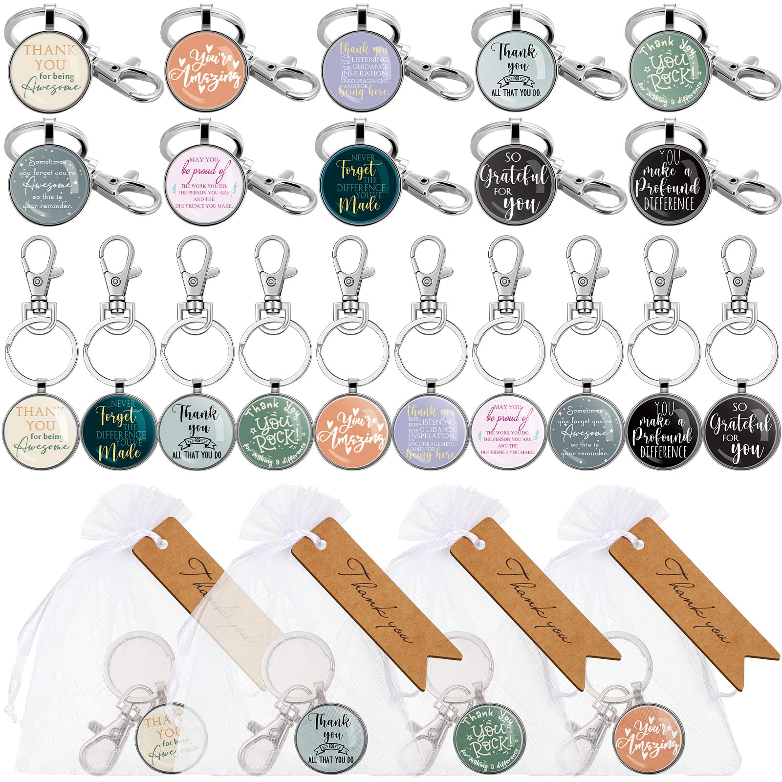 Chunful 30 Sets Dankeschön Mitarbeiter Wertschätzung Geschenke Schlüsselanhänger Inspirierende Schlüsselanhänger Bulk Weiß Organza Beutel Dankeschön Tags für Kollegen Lehrer Schüler für Schulanfang von Chunful