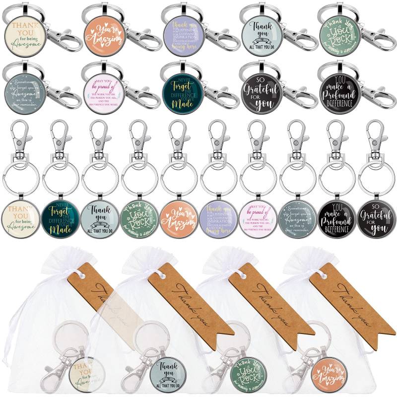 Chunful 30 Sets Dankeschön Mitarbeiter Wertschätzung Geschenke Schlüsselanhänger Inspirierende Schlüsselanhänger Bulk Weiß Organza Beutel Dankeschön Tags für Kollegen Lehrer Schüler für Schulanfang von Chunful