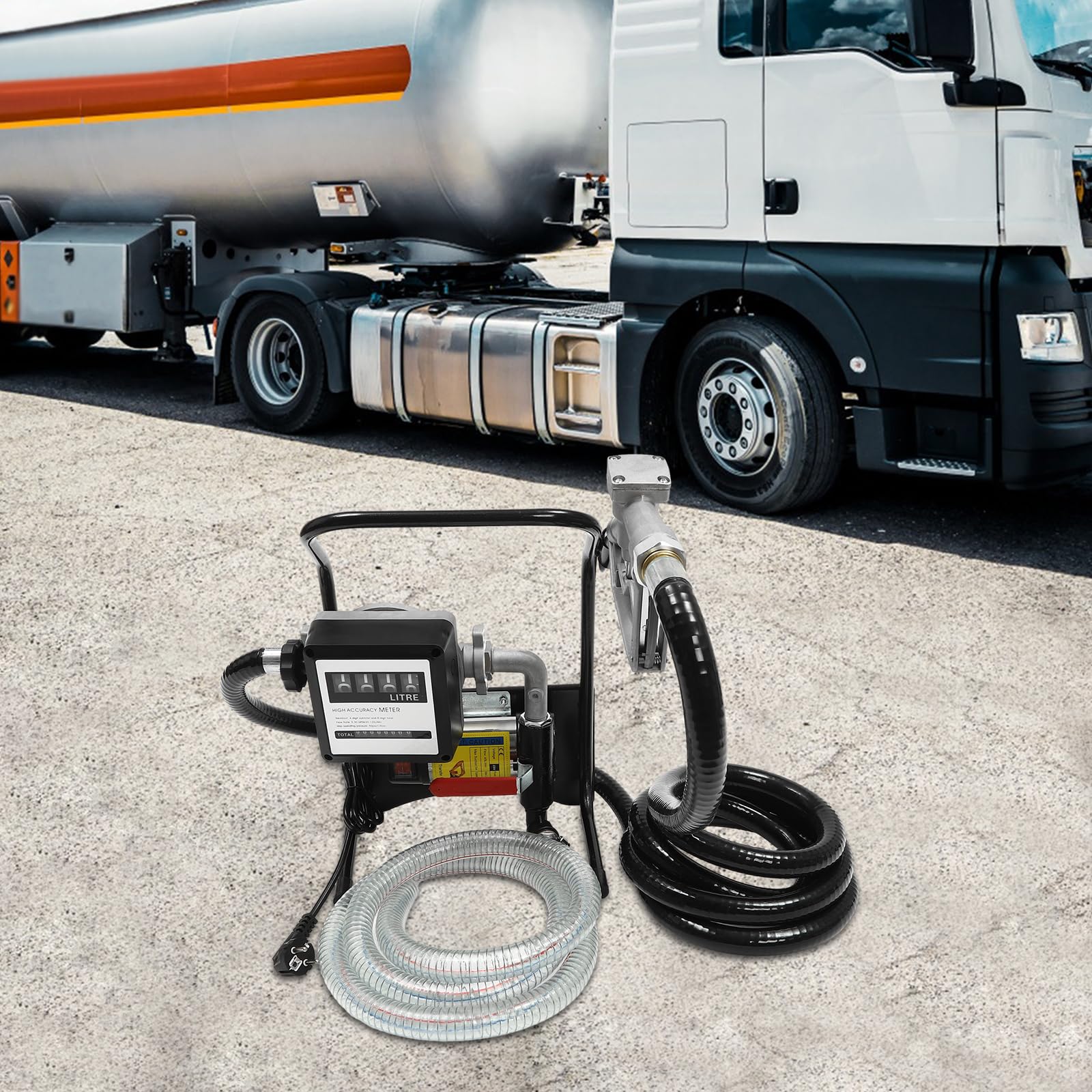 Chynalys Dieselpumpe, Dieselpumpe Selbstansaugend, Elektrische Selbstansaugende Ölpumpe, Mobile Tankstellen 45L/min mit Schläuchen und Zapfpistole, Autowaschpumpe, Kraftstoffpumpe mit Digitalem Zähler von Chynalys