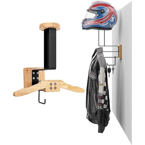 CiCixixi Helmhalterung Wand, Motorrad Garderobe, Motorradhelm Halterung Wand, Helm Halterung Wand für Aufbewahrung von Motorrad und Fahrradzubehör, Hergestellt aus Edelstahl und Holz von CiCixixi