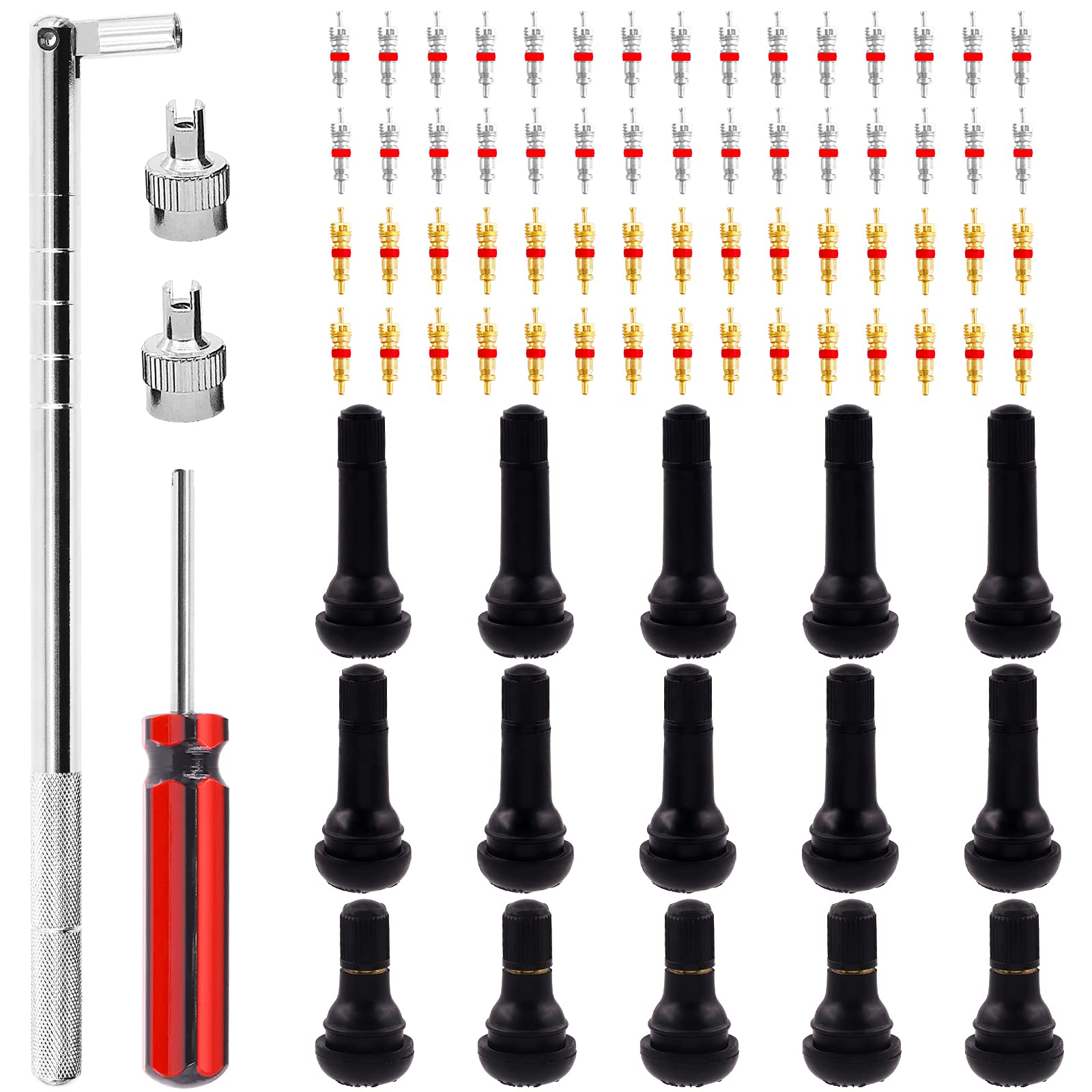 Cimeton 79Pcs Reifen Ventilschaft Entferner Puller Installation Tool Kit einschließlich 3 Arten von Tubeless Snap-in Ventilschaft mit Ventilschaft Kerne Single Head Valve Core Remover von Cimeton