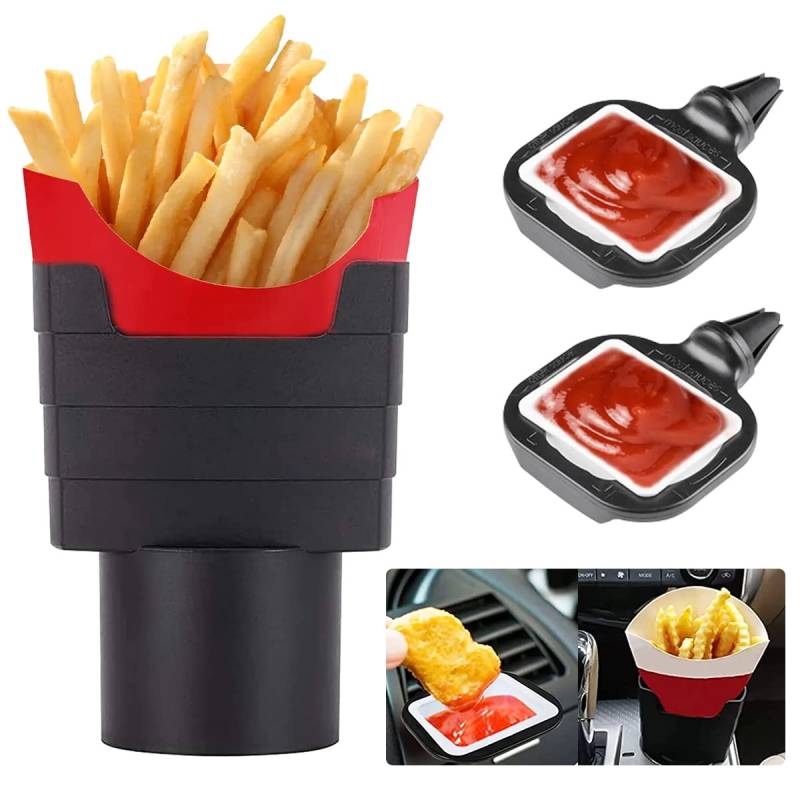 Cimown 3 Stück Auto Pommes Halter - Pommes Halter - Auto Saucenhalter - Pommes Frites Becherhalter Auto - Pommeshalter fürs Auto - Pommes Frites Halter aus Kunststoff mit Soßenhalter von Cimown