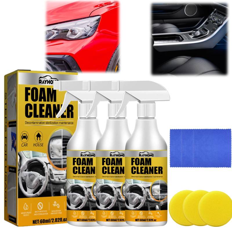 3 PCS Foam Cleaner Auto,Foam Cleaner,Schaumreiniger für Den Autoinnenraum,Multi-Purpose Schaumreiniger Car Interior Foam Refinisher Cleaner für Autoinnenräume Sofas Küchen von Cinsersr