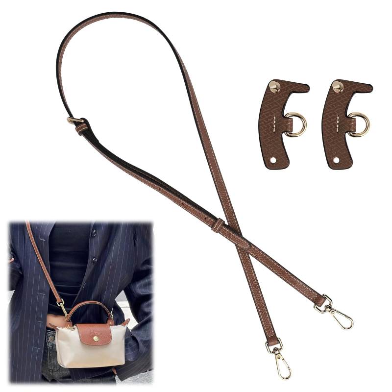 Schultergurt für Longchamp,Mini Bag Straps für Longchamp,Strap für Longchamp,Geldbörsengurt Umhängetaschen-Handtaschengurt,Verstellbarer Schultergurt aus Leder ohne Stanzung,Braun,mit Ohrschnalle von Cinsersr