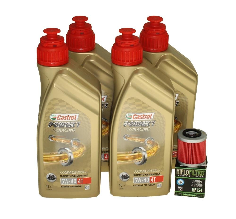 Öl Wechselset 4 Liter Castrol SAE 5W-40 Power 1 Racing 4T inkl. Ölfilter Hiflo HF154 kompatibel mit BMW K1200 1300 1600 S 1000-Serien, Kawasaki KX450 K 250 F von Citomerx