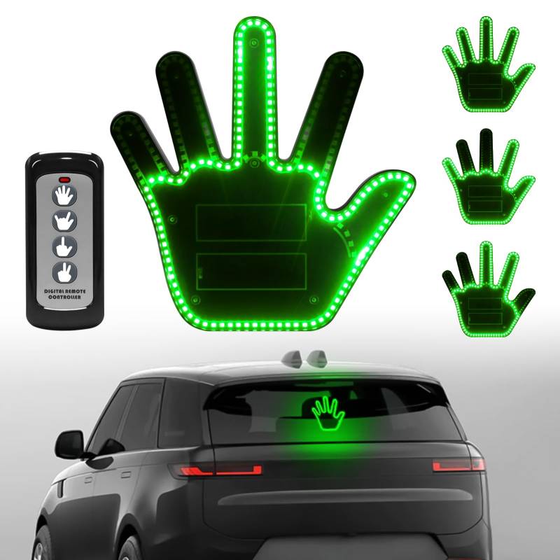 Civikyle LED Auto Finger Licht Hand Geste Zeichen mit Fernbedienung 5-Sekunden Auto-Aus Auto Fenster Zubehör Lustig Gadgets für Männer Kfz Lkw Fahrer Coole Geschenke (Grün) von Civikyle