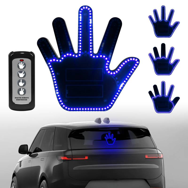 Civikyle LED Auto Finger Licht Hand Geste Zeichen mit Fernbedienung 5-Sekunden Auto-Aus Auto Fenster Zubehör Lustig Gadgets für Männer Kfz Lkw Fahrer Coole Geschenke (Blau) von Civikyle