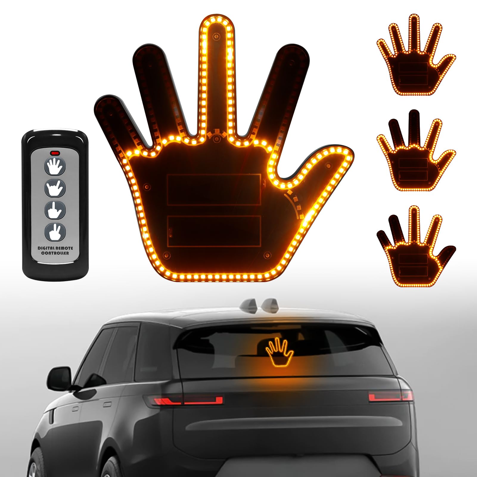 Civikyle LED Auto Finger Licht Hand Geste Zeichen mit Fernbedienung 5-Sekunden Auto-Aus Auto Fenster Zubehör Lustig Gadgets für Männer Kfz Lkw Fahrer Coole Geschenke (Orange) von Civikyle