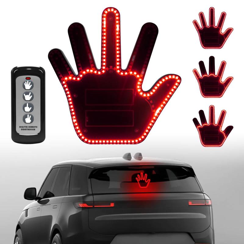 Civikyle LED Auto Finger Licht Hand Geste Zeichen mit Fernbedienung 5-Sekunden Auto-Aus Auto Fenster Zubehör Lustig Gadgets für Männer Kfz Lkw Fahrer Coole Geschenke (Rot) von Civikyle