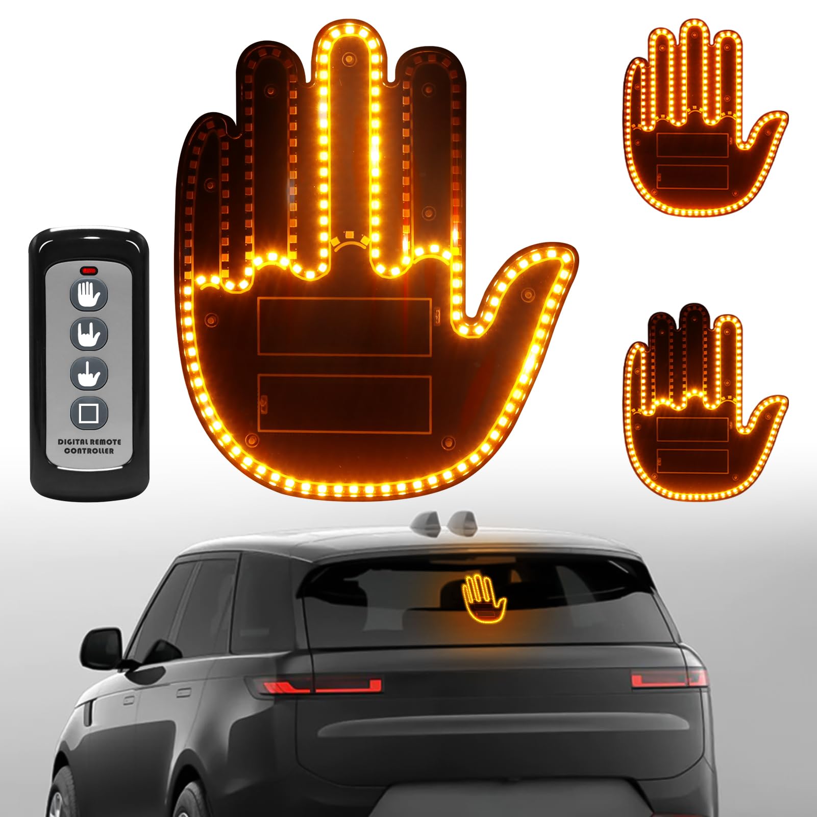 Civikyle LED Auto Finger Licht Hand Geste Zeichen mit Fernbedienung Auto Fenster Zubehör Lustig Gadgets für Männer Kfz LKW Fahrer (Orange) von Civikyle