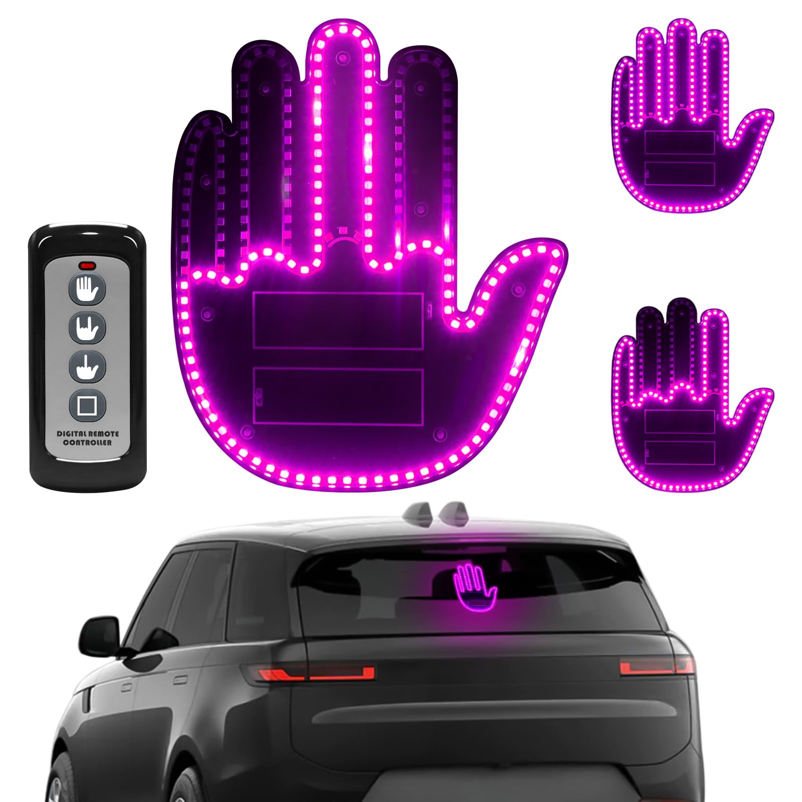 Civikyle LED Auto Finger Licht Hand Geste Zeichen mit Fernbedienung Auto Fenster Zubehör Lustig Gadgets für Männer Kfz Lkw Fahrer Coole Geschenke (Rosa) von Civikyle