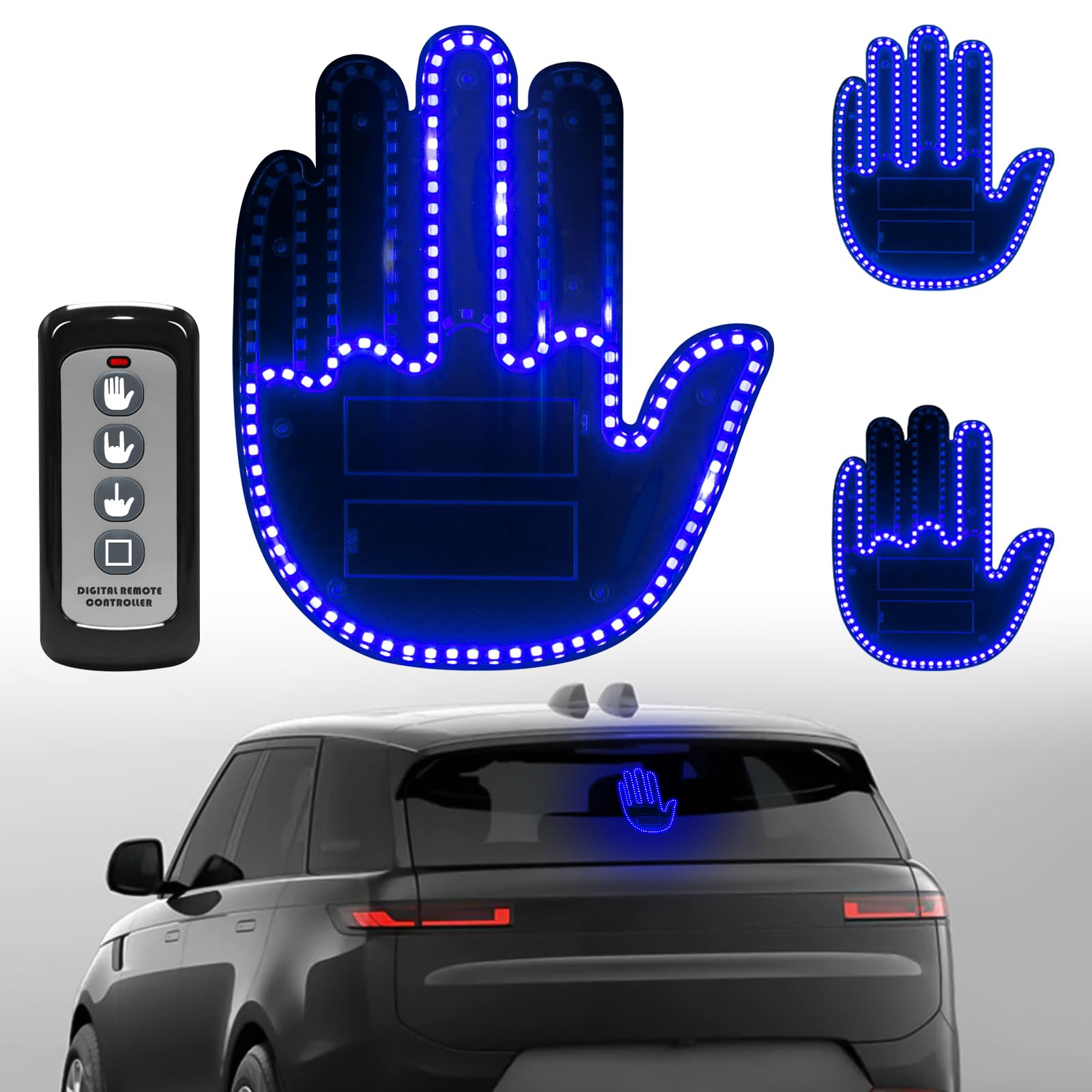 Civikyle LED Auto Finger Licht Hand Geste Zeichen mit Fernbedienung Auto Fenster Zubehör Lustig Gadgets für Männer Kfz LKW Fahrer (Blau) von Civikyle