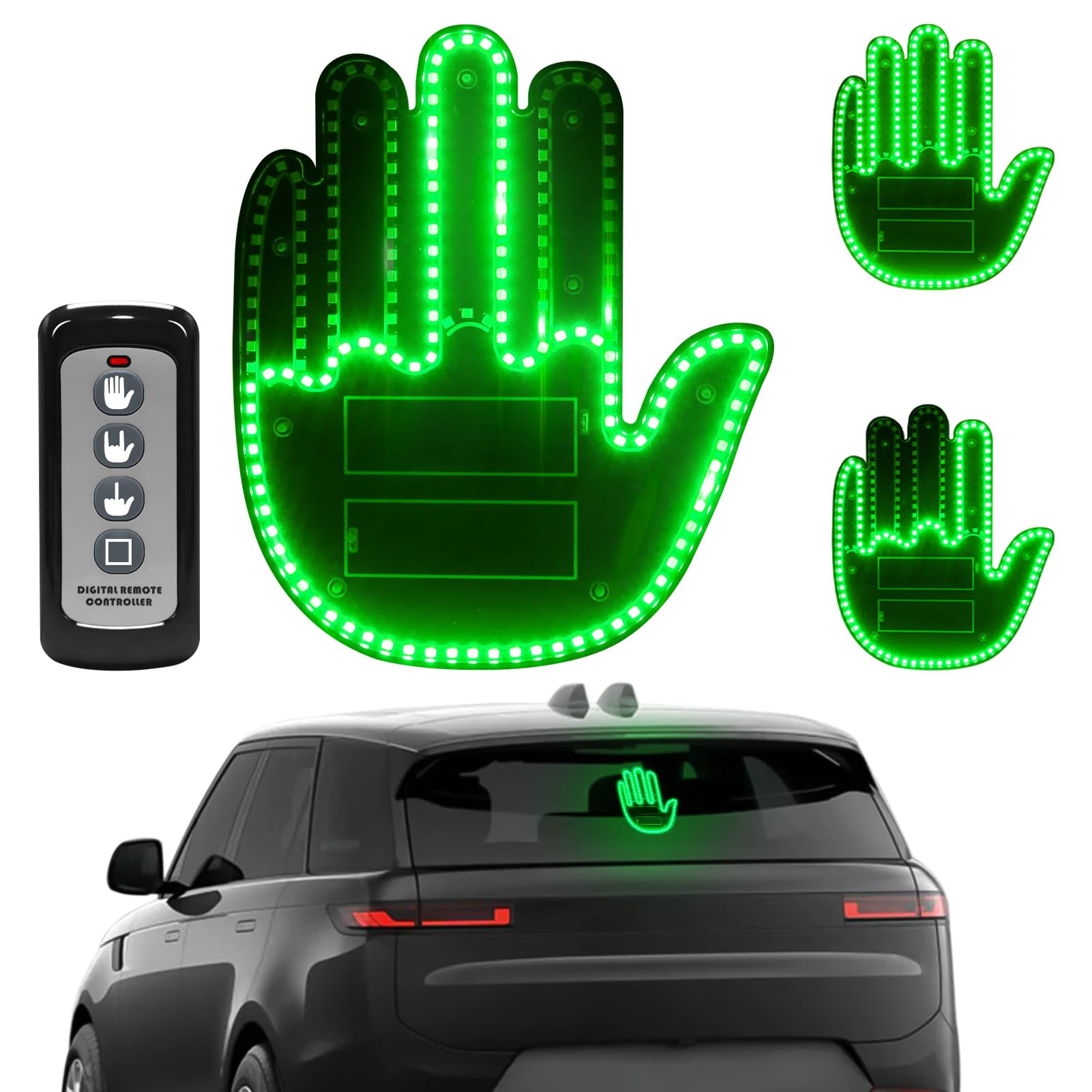 Civikyle LED Auto Finger Licht Hand Geste Zeichen mit Fernbedienung Auto Fenster Zubehör Lustig Gadgets für Männer Kfz LKW Fahrer (Grün) von Civikyle