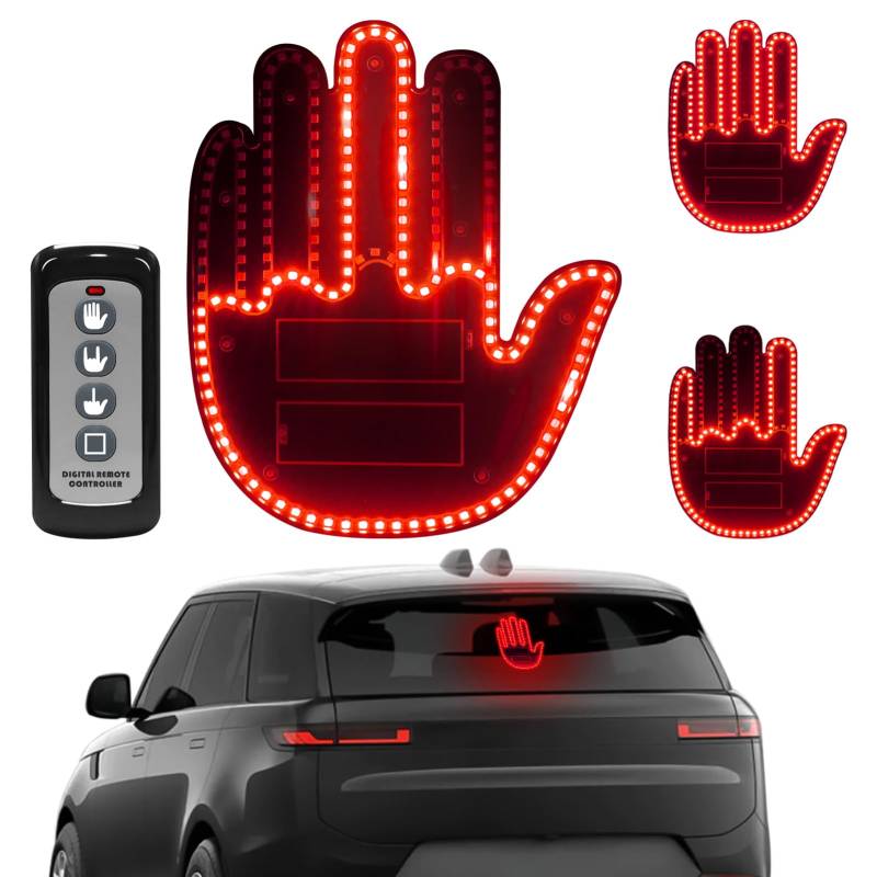 Civikyle LED Auto Finger Licht Hand Geste Zeichen mit Fernbedienung Auto Fenster Zubehör Lustig Gadgets für Männer Kfz Lkw Fahrer Coole Geschenke (Rot) von Civikyle