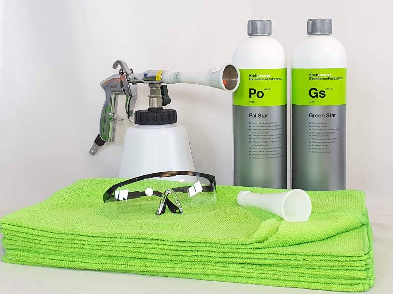 Clean2 Blow Gun Set Reinigungspistole Koch Chemie Green Star 1 L + Koch Chemie Pol Star 1 L + Schutzbrille 10 STK Mikrofasertücher 40 X 40 cm von Clean2