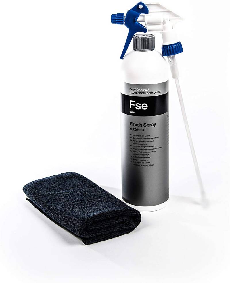 Koch Chemie FSE Finish Spray Exterior Schnellglanz mit Kalk-ex FSE + Clean 2 Sprühkopf+Microfasertuch 40 X40 cm Schwarz von Clean2