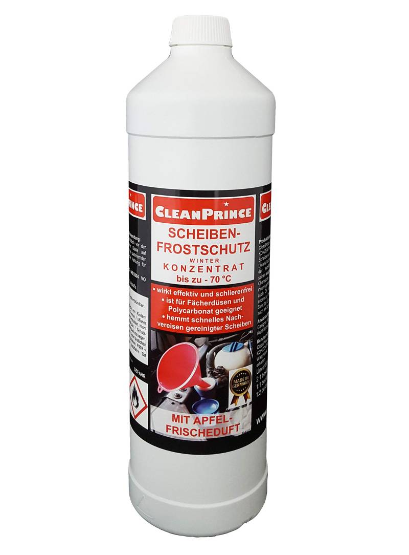 1 Liter 1000 ml SCHEIBENFROSTSCHUTZ KONZENTRAT BIS - 70 GRAD von CleanPrince, Winterfrostschutz Frostschutz Scheibenklar Scheibenreiniger Scheibenwasser Frostschutzmittel Auto KfZ Wischwasser klare Scheibe Winter klarer Blick klare Sicht Klarblick Klarsicht Scheibenreiniger Scheibenreinigungsmittel Scheibenklar Winter von CleanPrince