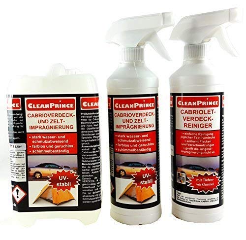 CleanPrince Cabriolet Set CP600240 Reinigung und Imprägnierung | enthält 0,5 L Verdeckreiniger sowie 2,5 L Cabrioverdeck- und Zelt-Imprägnierung von CleanPrince