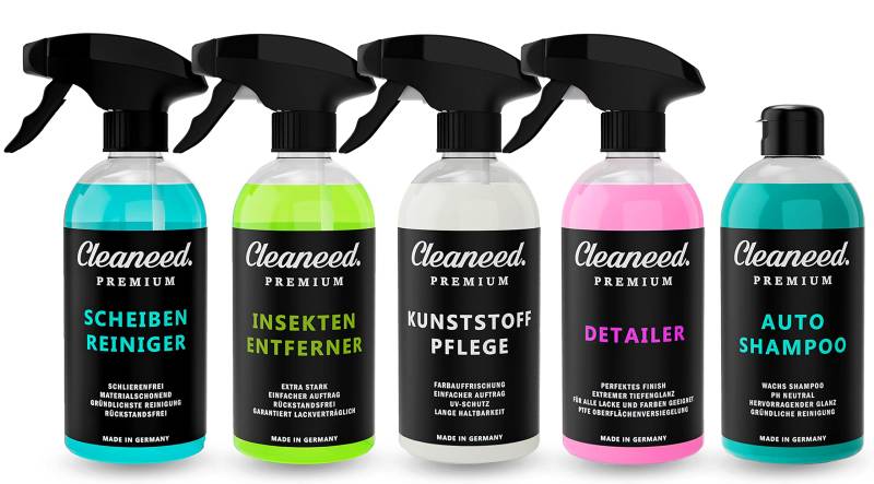 Cleaneed PREMIUM Starterset – Ideales Einsteiger Autopflege Set – Alles für die Reinigung und Pflege deines Autos - Auto Waschset, Auto Putz Set, Autoreinigung von Cleaneed