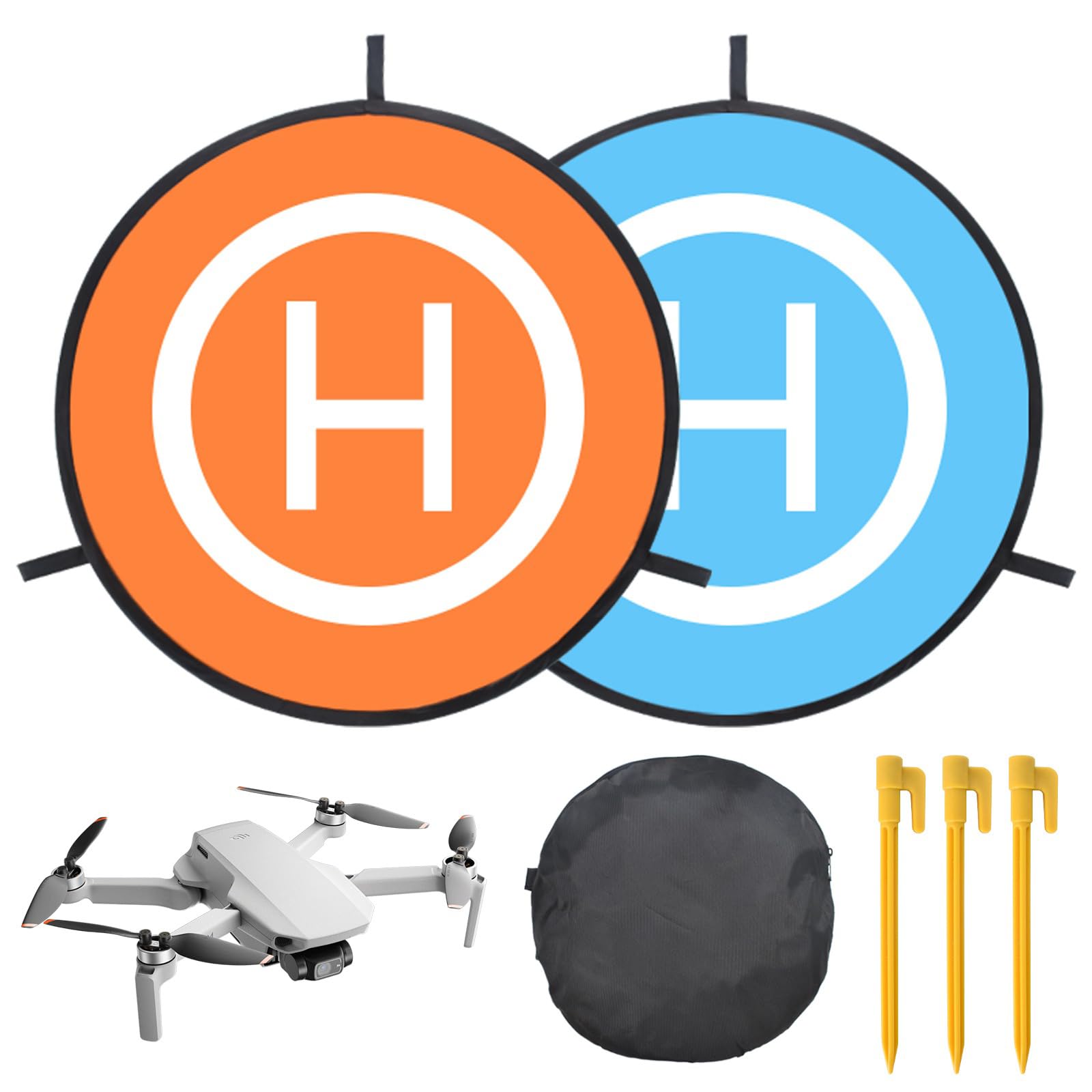 Drone Landing Pad, 55CM/22'' Drohnen Landeplatz, Wasserdichte Faltbare Landung Pads, Drohnen-Landeplatz-Zubehör mit Heringen, für DJI Mavic 2 Pro/Zoom/Mavic Pro/Mavic Air 2/Spark/FIMI X8SE/Mavic Mini von Cleminsta