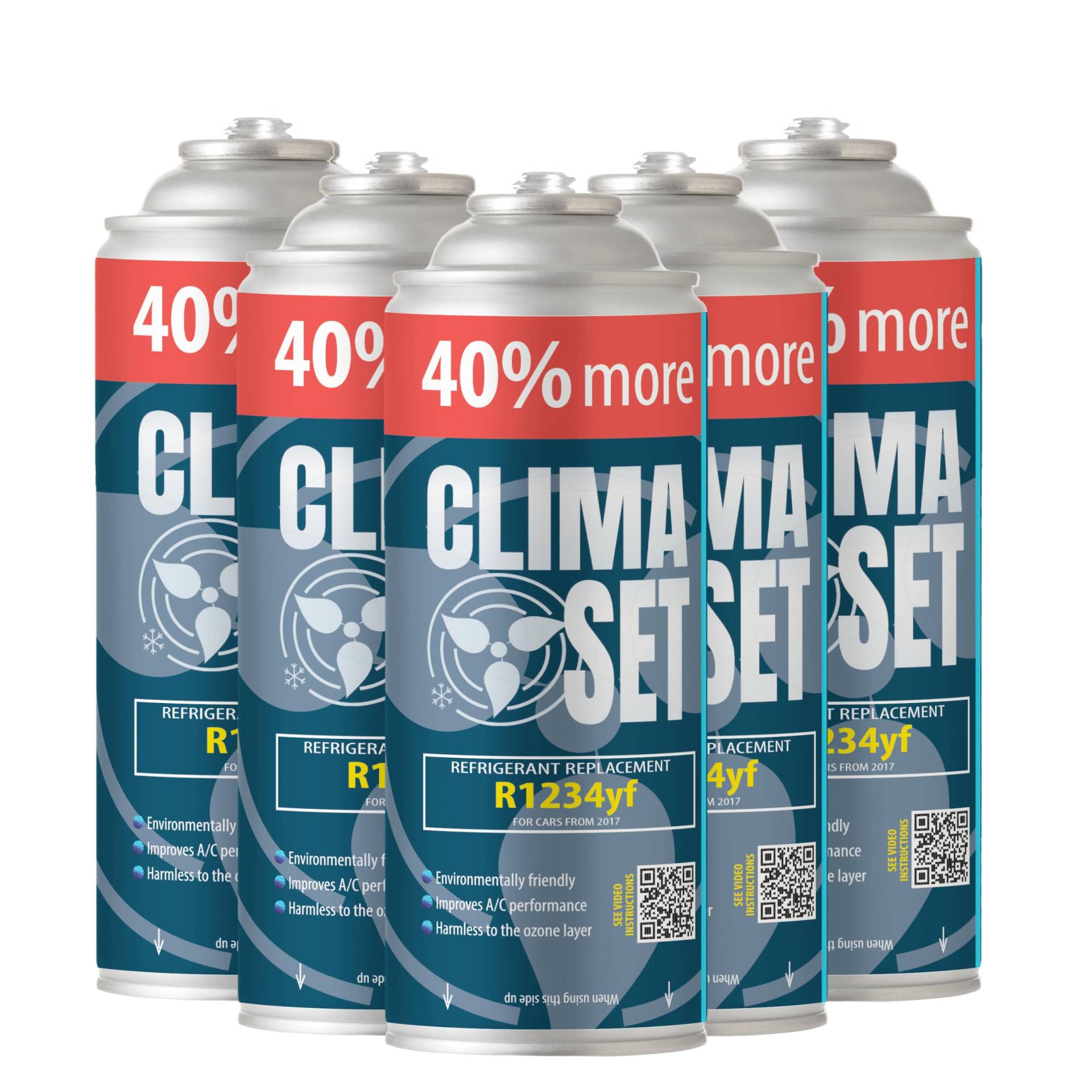 ClimaSet R1234yf Kältemittel Ersatzgas - Kühlmittel Klima Auto - Gasflasche 5x235 g - Auto Klimaanlage Nachfüllset - Klimaanlage Wohnmobil - ECO - Klimaanlage Refill Dose von Clima Set