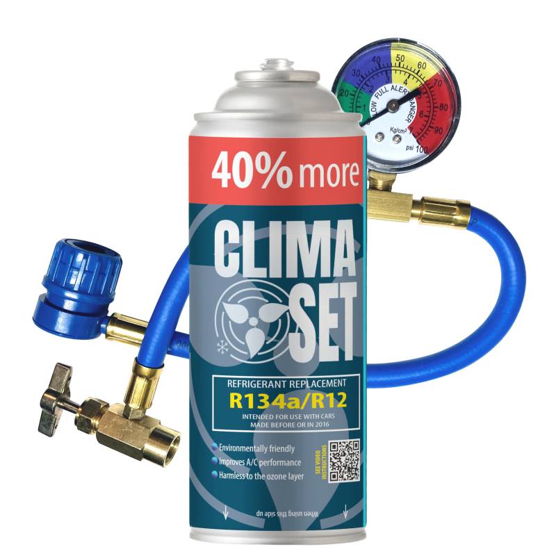 ClimaSet R134a kältemittel Ersatzgas - Kühlmittel Klima Auto - Gasflasche 1x235 g Auto Klimaanlage Nachfüllset - Wohnmobil - Klimaanlage schlauch - Manometer Klimaanlage - ECO von Clima Set