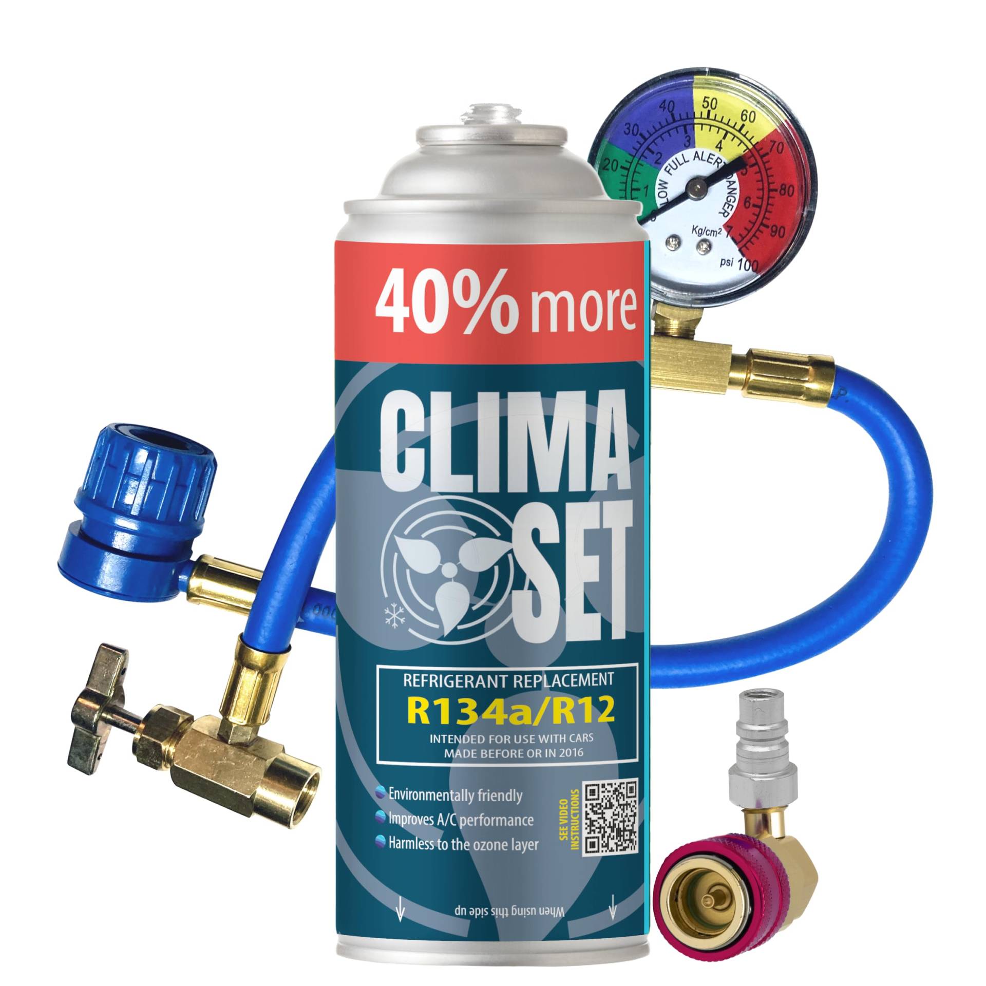 ClimaSet R134a kältemittel Ersatzgas - Kühlmittel Klima Auto - Gasflasche 1x235 g Auto Klimaanlage Nachfüllset - Wohnmobil - Klimaanlage schlauch - Manometer Klimaanlage - ECO von Clima Set