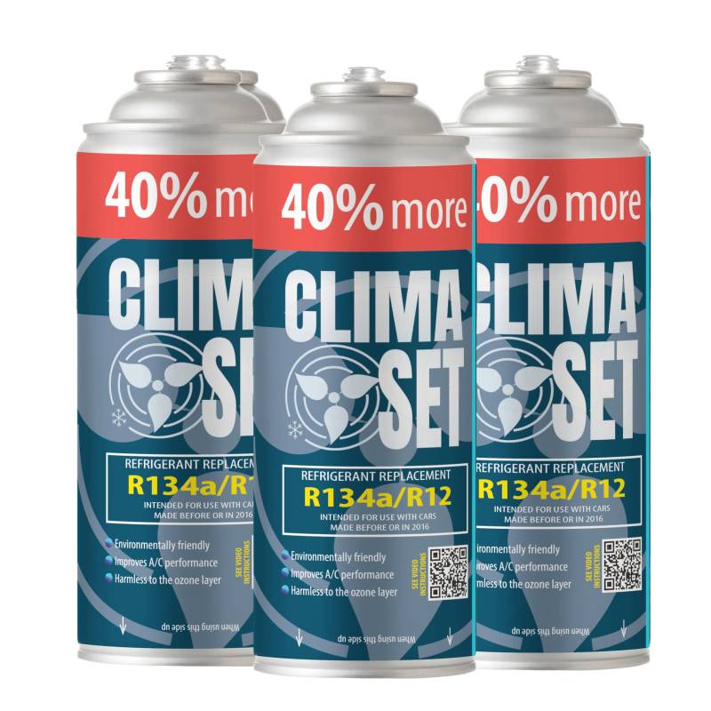 ClimaSet R134a kältemittel Ersatzgas - Kühlmittel Klima Auto - Gasflasche 3x235 g - Auto Klimaanlage Nachfüllset - Klimaanlage Wohnmobil - ECO - Klimaanlage Refill Dose von Clima Set